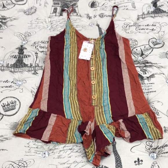 Free People Women's Striped Button Down Romper - Picture 3 of 7